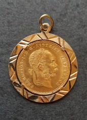 Pandantiv de aur - 1 Ducat Franz Joseph I 1915, in montura de aur foto