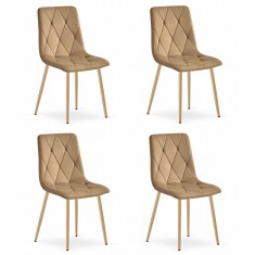 Set 4 scaune bucatarie/living, Artool, Libra, catifea maro, picioare metal natur, 45x54x86.5 cm