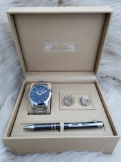Set cadou pentru barbati Matteo Ferari, ceas, butoni, pix metalic MF059B110G foto