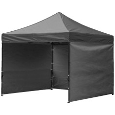 Cort tip pavilion cu 3 pereti laterali, structura solida otel si acoperis impermeabil PVC, 3x3 m cu inaltime reglabila, gri Household NewTrend