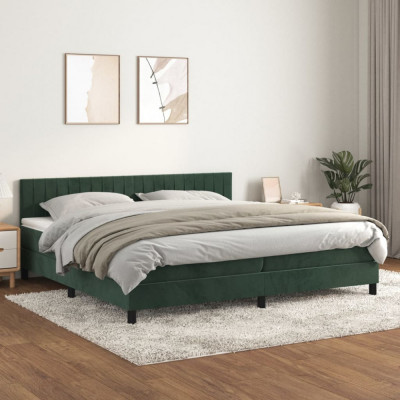 vidaXL Pat box spring cu saltea, verde &amp;icirc;nchis, 200x200 cm, catifea foto