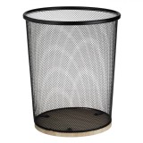 Coș de Gunoi Metalic, Model Bază Lemn, Culoare Negru-Maro, Diametru 23.5cm, &Icirc;nălțime 26cm, Capacitate 8.5L, Oem