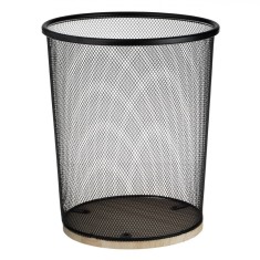 Coș de Gunoi Metalic, Model Bază Lemn, Culoare Negru-Maro, Diametru 23.5cm, &Icirc;nălțime 26cm, Capacitate 8.5L