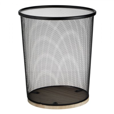 Coș de Gunoi Metalic, Model Bază Lemn, Culoare Negru-Maro, Diametru 23.5cm, &amp;Icirc;nălțime 26cm, Capacitate 8.5L foto