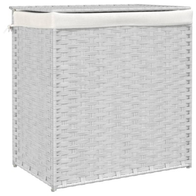 Cos de rufe cu 2 sectiuni, alb, 53x35x57 cm, poliratan foto