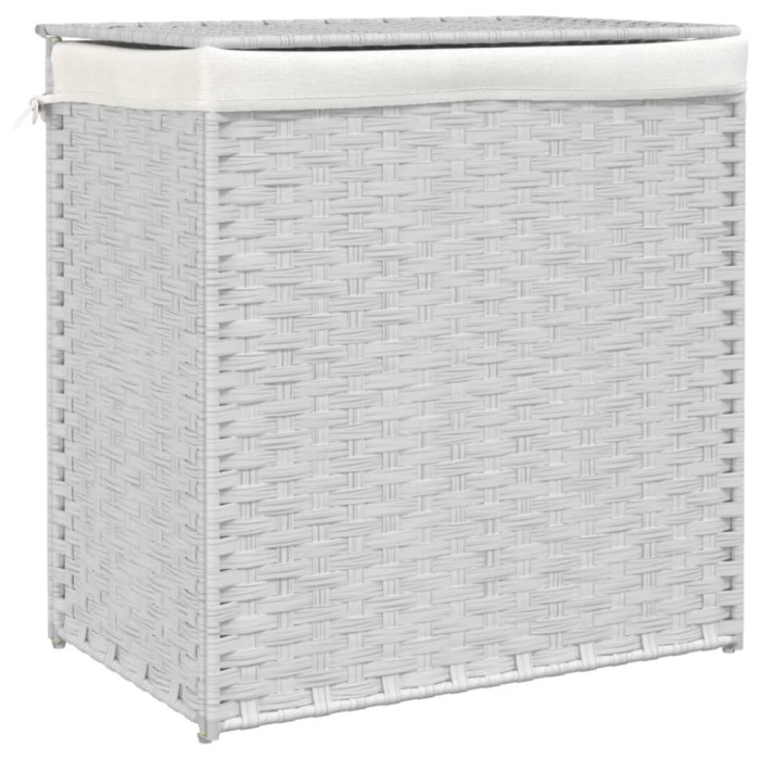 Cos de rufe cu 2 sectiuni, alb, 53x35x57 cm, poliratan