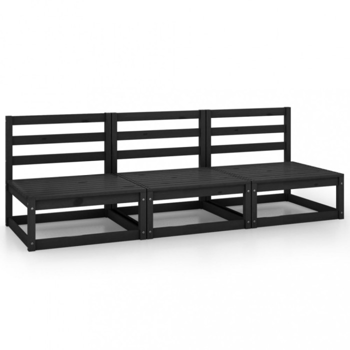 Canapea de gradina cu 3 locuri, negru, lemn de pin masiv