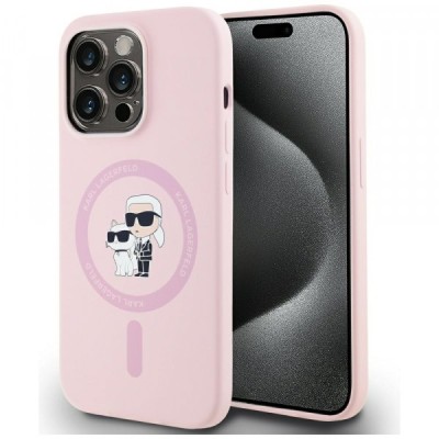Husa MagSafe pentru Apple iPhone 14 Pro, Karl Lagerfeld, Silicone Karl &amp;amp; Choupette, Roz foto