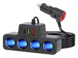 Cumpara ieftin Multiplicator bricheta auto, 4 iesiri, 120 W, 2 x USB, 1 x tip C, 12V -24V, ABS, negru