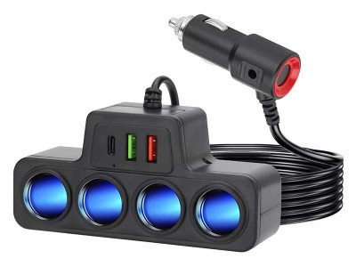 Multiplicator bricheta auto, 4 iesiri, 120 W, 2 x USB, 1 x tip C, 12V -24V, ABS, negru foto