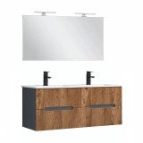 Trent Mobilier de baie 120 cm chiuvetă ceramică cu oglindă 60x120 cm gri antracit - stejar &icirc;nserat