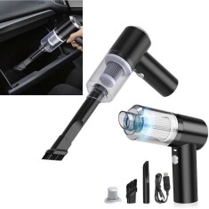 Mini aspirator auto portabil, reincarcabil, filtru HEPA, functie de suflare si aspirare, acumulator durabil, cu accesoriu pentru spatii inguste, negru