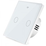 Intrerupator inteligent cu touch, Wi-Fi, fara Nul, Control vocal, Smart Life Tuya APP, 2 Canale, Alb,