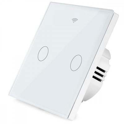 Intrerupator inteligent cu touch, Wi-Fi, fara Nul, Control vocal, Smart Life Tuya APP, 2 Canale, Alb, foto