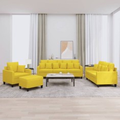 vidaXL Set de canapele cu perne, 4 piese, galben deschis, textil 3201645 foto