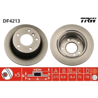 Set discuri frana Bmw 3 Compact (E36), 316 g, 316 i, 318 TDS, 318 ti, 323 ti, punte spate, 272x9.9, plin, TRW foto