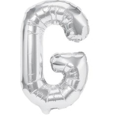 Balon Folie Metalizata Litera G, Cyrax, 40 cm, Umflati cu Heliu sau Aer, Ambalaj Individual, Pai inclus, Argintiu