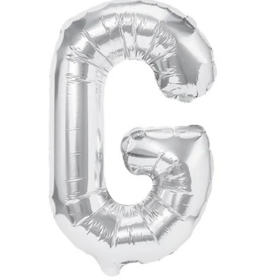 Balon folie metalizata litera g, flippy, 40 cm, umflati cu heliu sau aer, ambalaj individual, pai inclus, argintiu foto