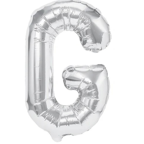 Balon folie metalizata litera g, flippy, 40 cm, umflati cu heliu sau aer, ambalaj individual, pai inclus, argintiu