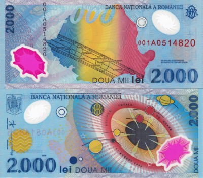 ROMANIA 2.000 lei 1999 polymer UNC!!! foto