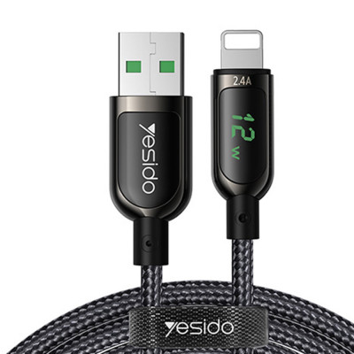 Cablu de Date USB la Lightning 2.4A, Display Digital , 1.2m - Yesido (CA-84) - Black foto