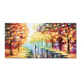 Tablou stilizat indragostiti pictat manual living, dormitor, Impreuna pentru totdeauna, 120x60cm ulei pe panza, Leonard Covaci