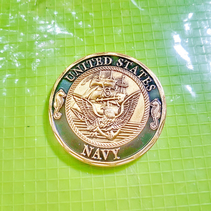 D965-Medalia US NAVY Marina SUA SHELLBACK Crossing the line metal aurit emailat.