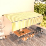 Copertină retractabilă automat cu stor, galben&amp;alb, 6x3 m