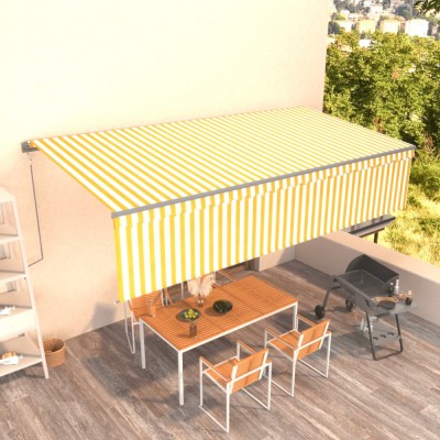 Copertină retractabilă automat cu stor, galben&amp;amp;alb, 6x3 m foto