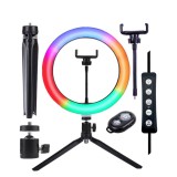 Cumpara ieftin Set lumina circulara LED RGB 25.4 cm, trepied, clema telefon, declansator bluetooth