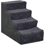 PawHut Scăriță pentru C&acirc;ini Portabilă cu 4 Trepte, Scară pentru Animale Domestice, 60x35x44 cm, Gri &Icirc;nchis | Aosom Romania