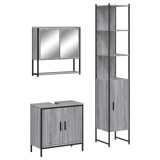 Cumpara ieftin Set mobilier de baie, 3 piese, gri sonoma, lemn prelucrat