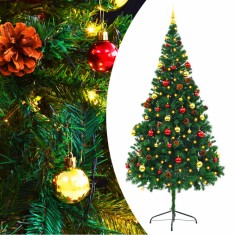 vidaXL Brad de Crăciun artificial pre-iluminat cu globuri verde 210 cm 321501
