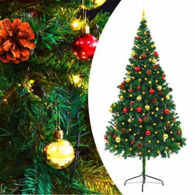 vidaXL Brad de Crăciun artificial pre-iluminat cu globuri verde 210 cm 321501 foto