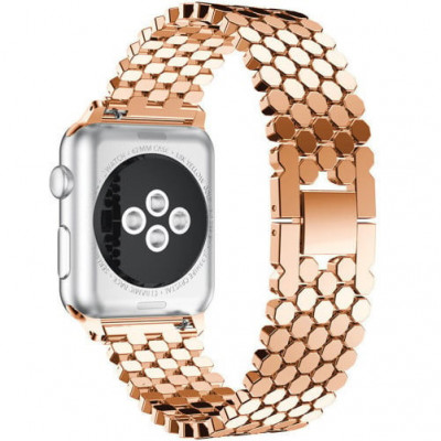 Curea iUni compatibila cu Apple Watch 1/2/3/4/5/6/7, 44mm, Jewelry, Otel Inoxidabil, Rose Gold foto