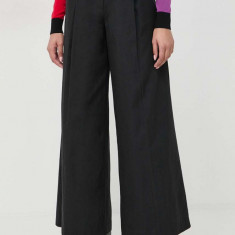 Karl Lagerfeld pantaloni femei, culoarea negru, lat, high waist