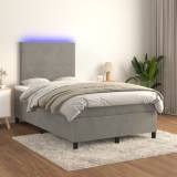Cumpara ieftin Pat cu arcuri, saltea și LED, gri deschis, 120x200 cm, catifea