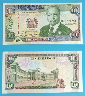 Kenya 10 Shillings 1993 &amp;#039;Arap Moi&amp;#039; UNC serie: BB9074794 p#24 foto
