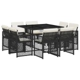 Cumpara ieftin Set mobilier de gradina cu perne, 9 piese, negru, poliratan