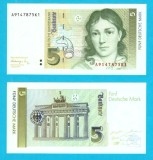 Germania RFG (pick 37) 5 Deutsche Mark 1991 UNC serie: A9147875K1; Bettina von Arnim