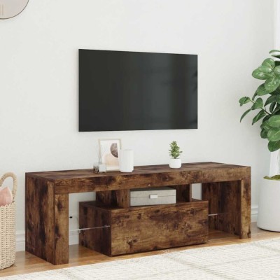 vidaXL Comodă TV cu lumini LED, stejar fumuriu, 120x35x40 cm foto