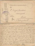 CP1737N Feldkorrespondezkarte, carte poștală, ștampilă Magyar kir&aacute;lyi I honv&eacute;d lovas t&uuml;z&eacute;r oszt&aacute;ly, T&aacute;bori postahivatal 13, expediată la Arad, 1914