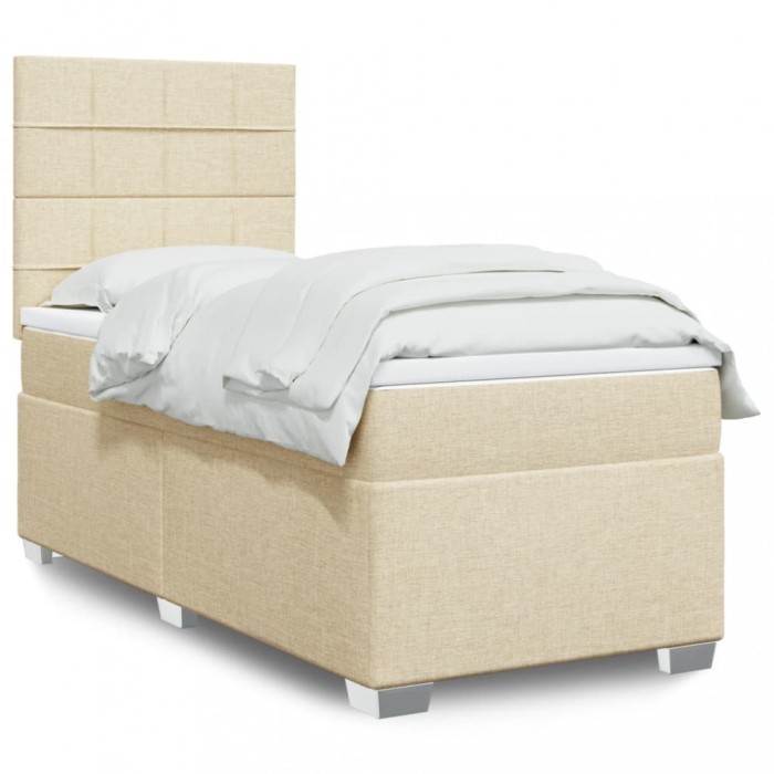 vidaXL Pat box spring cu saltea, crem, 80x200 cm, textil 3292620