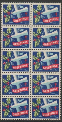1949 SUA - Bloc de 10 vignete de Craciun + Campanie Anti Tuberculoza, TBC foto