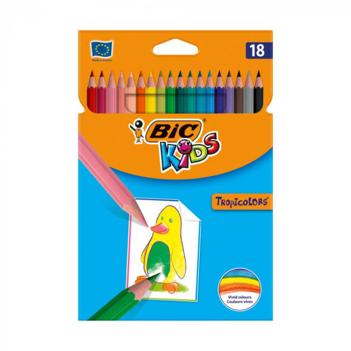 Creioane Colorate Bic Tropicolors, 18 Buc/set, Culori Asortate, Creion Colorat Bic, Creioane Colorate, Set 18 Creioane Colorate, Creioane De Colorat B