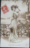 Carte Postala, Femeie cu un cos de flori, 1912
