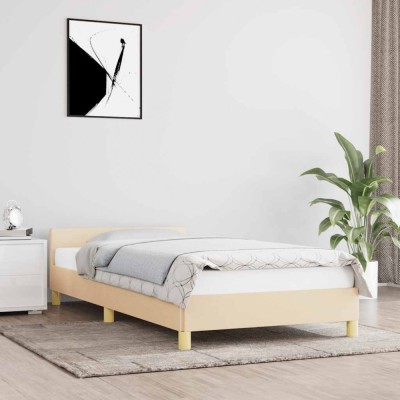 vidaXL Cadru de pat cu tăblie fără saltea, crem, 80x200 cm, textil 347372 foto
