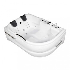 Cadă de baie cu hidromasaj asimetrică Dublo E-Max, dimensiune 180x130 cm, cu baterie