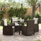 Set de Masă pentru Grădină vidaXL 5 Piese Răchită Maro, Masă Grădină vidaXL Neagră 80x80x73 cm Sticlă Securizată