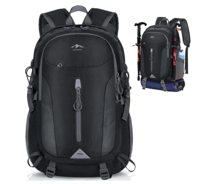 Rucsac de drumetie RAINSMORE, impermeabil, 40L, unisex, negru - RESIGILAT